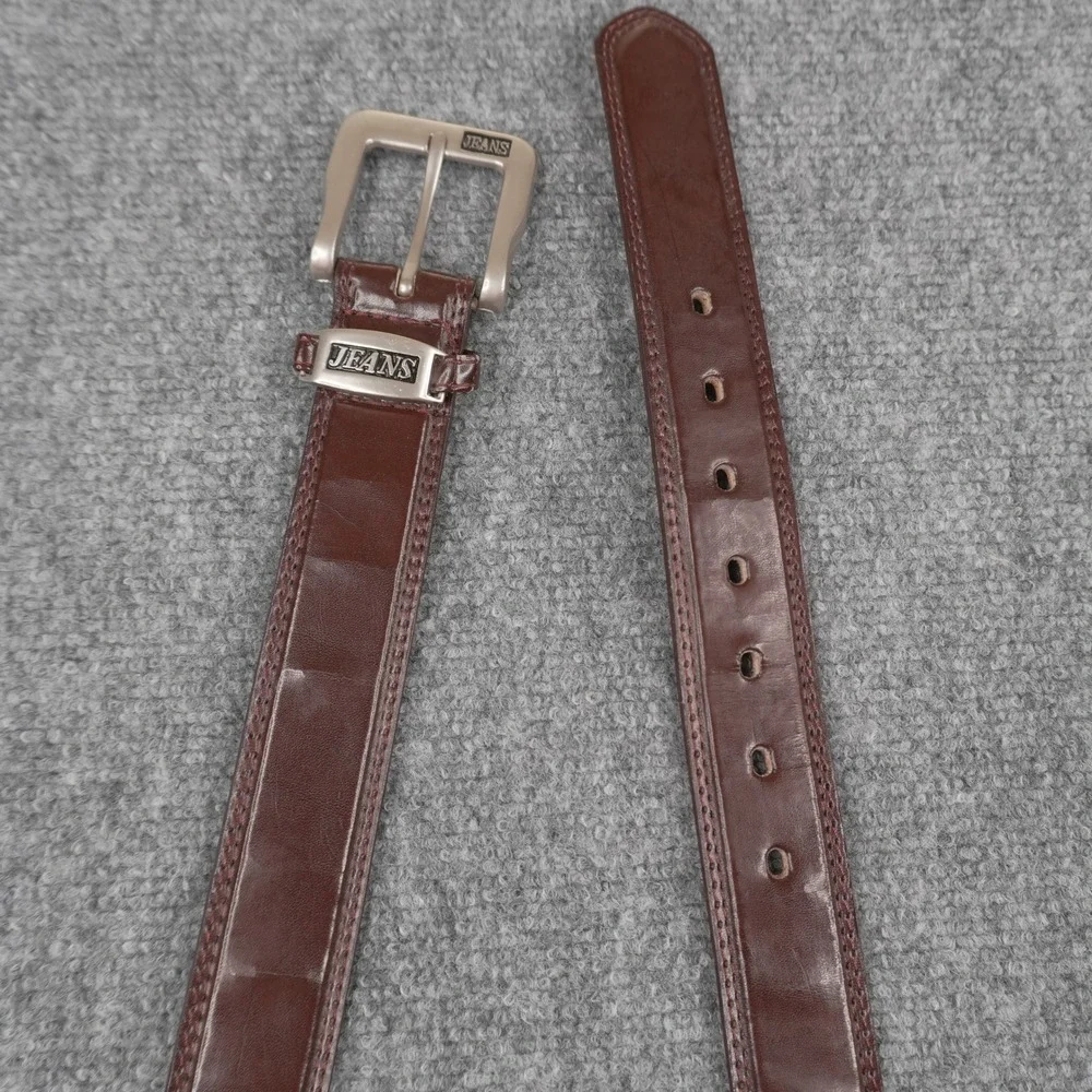 Jeans Belt Mens Size 36-38 Brown Genuine Leather Silver Buckle GS-094‎